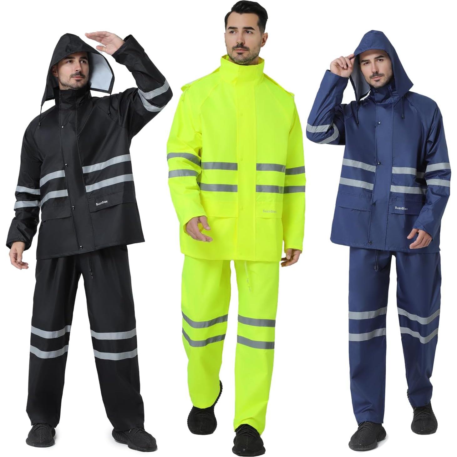 Traje de Lluvia Impermeable SuznSiax para Hombres Mediano Negro
