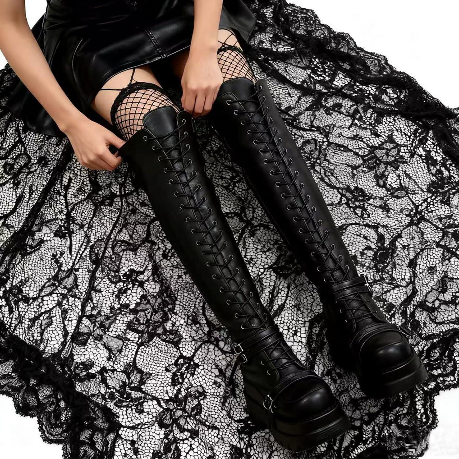 Botas de Muslo Alto GUNIYIFS para Mujeres - Goth Punk con Hebillas