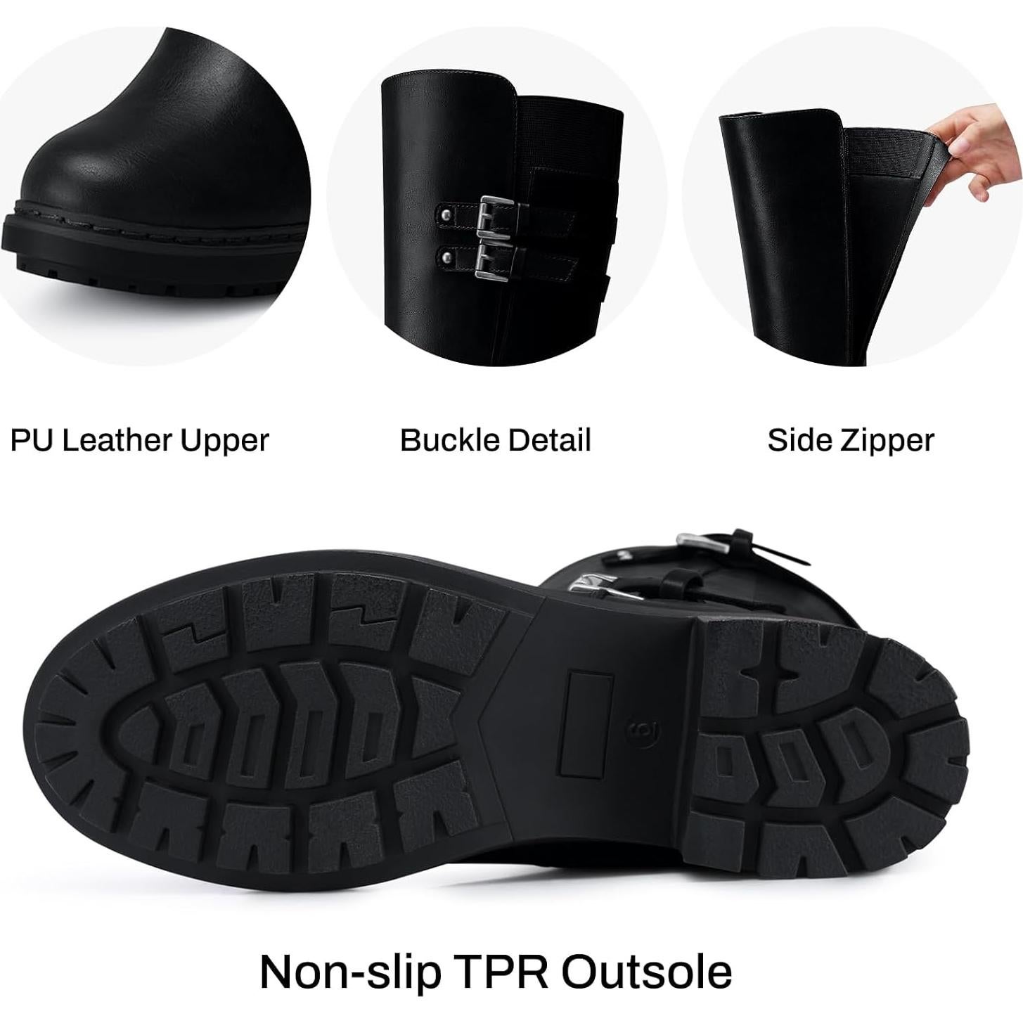 Botas Altas SHIBEVER para Mujeres - Motocicleta, Punta Redonda, Tacón Bajo