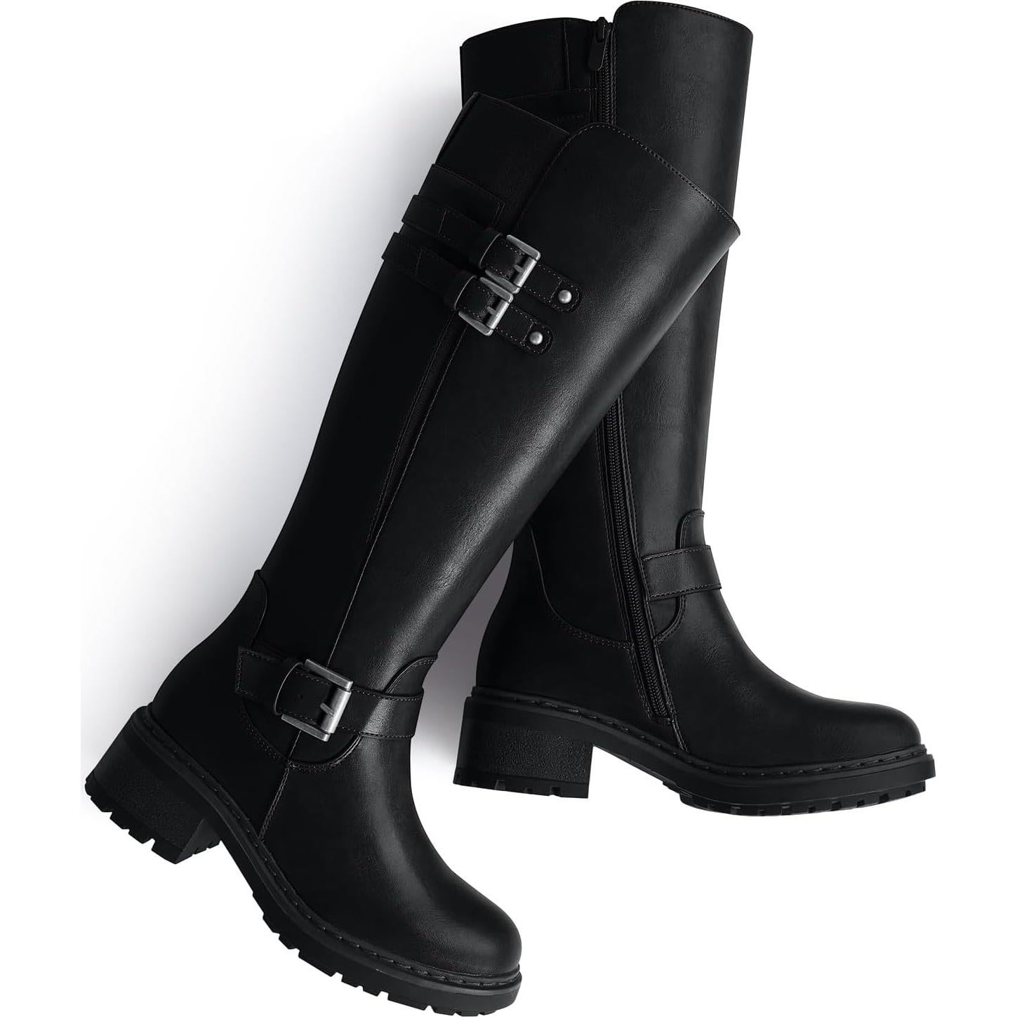 Botas Altas SHIBEVER para Mujeres - Motocicleta, Punta Redonda, Tacón Bajo