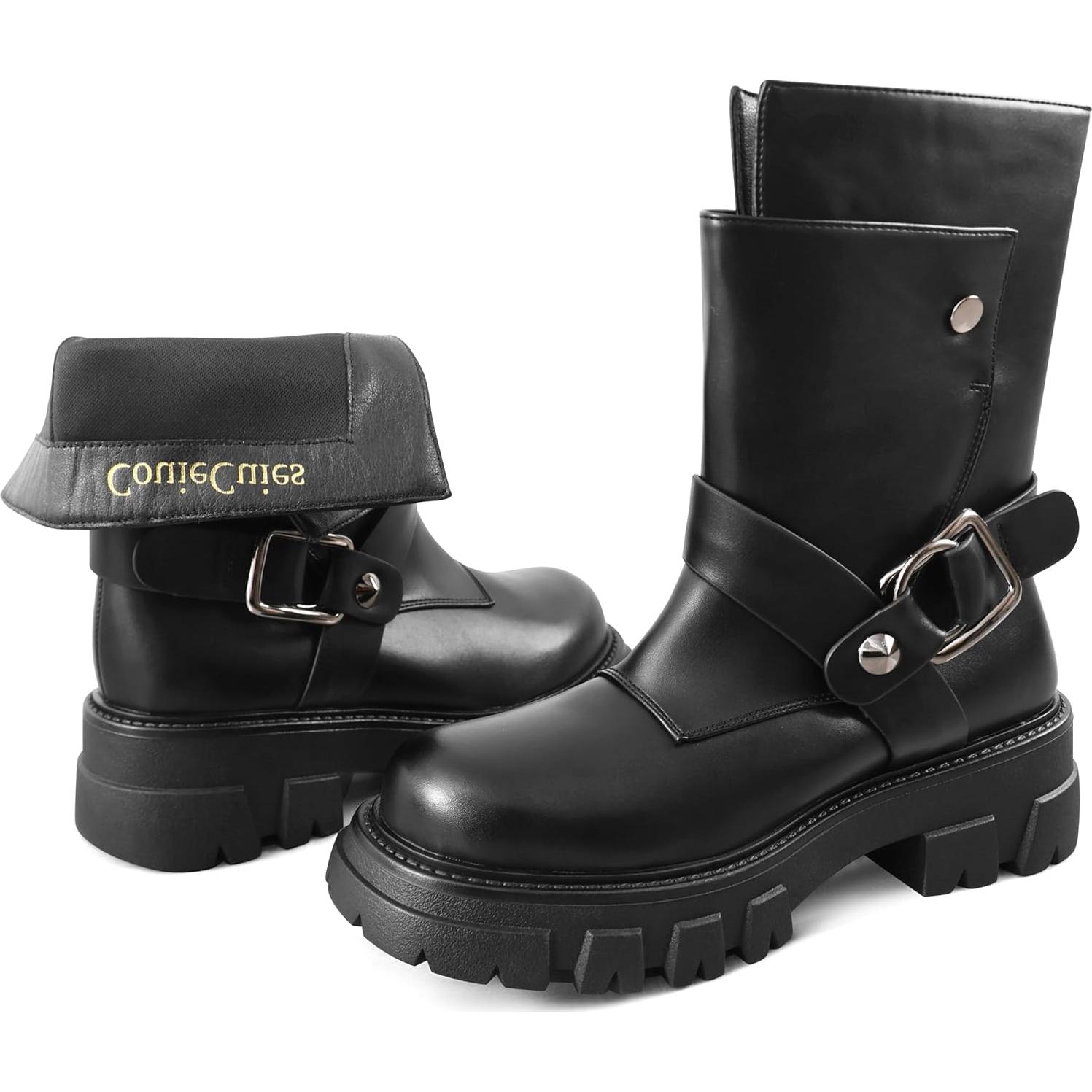Botas Cortas de Motocicleta CouieCuies para Mujeres Negras