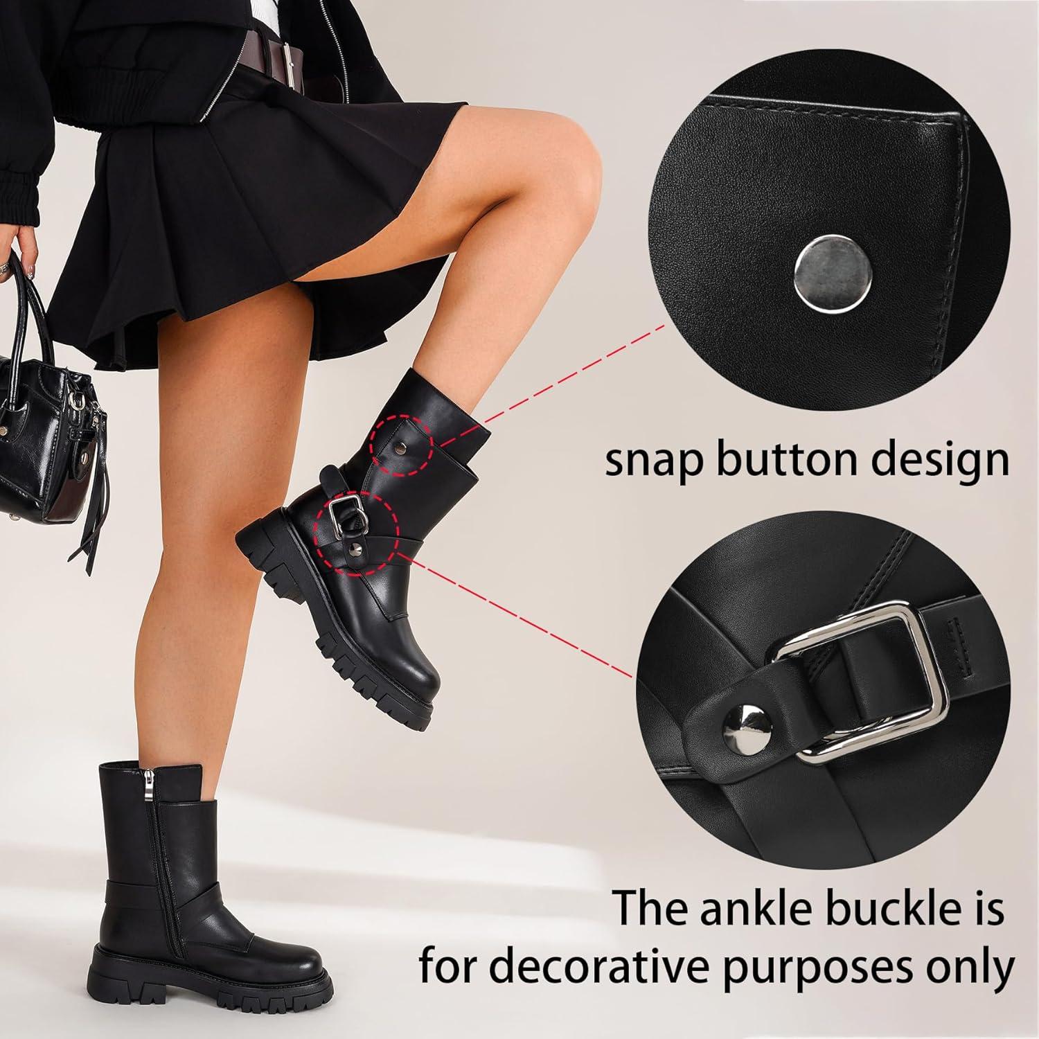 Botas Cortas de Motocicleta CouieCuies para Mujeres Negras