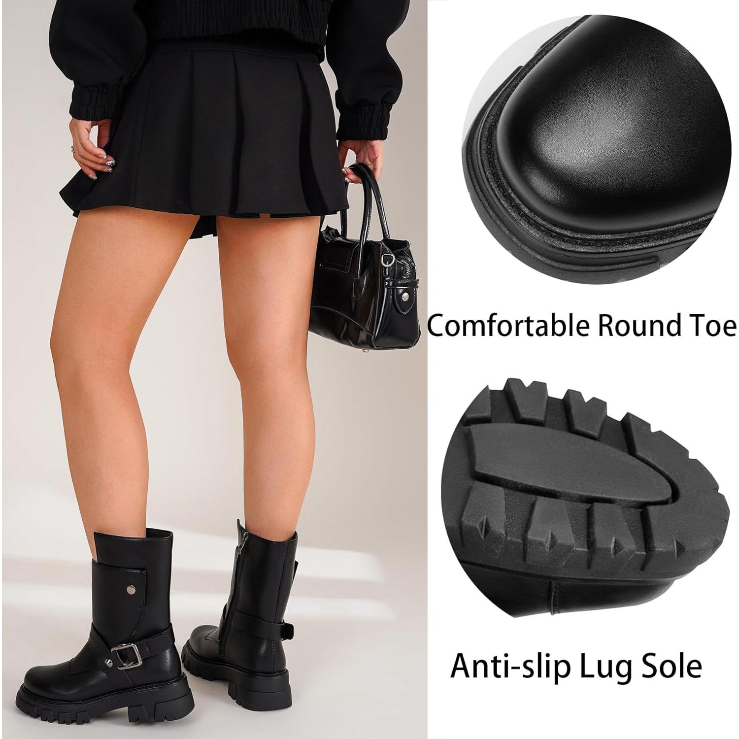 Botas Cortas de Motocicleta CouieCuies para Mujeres Negras