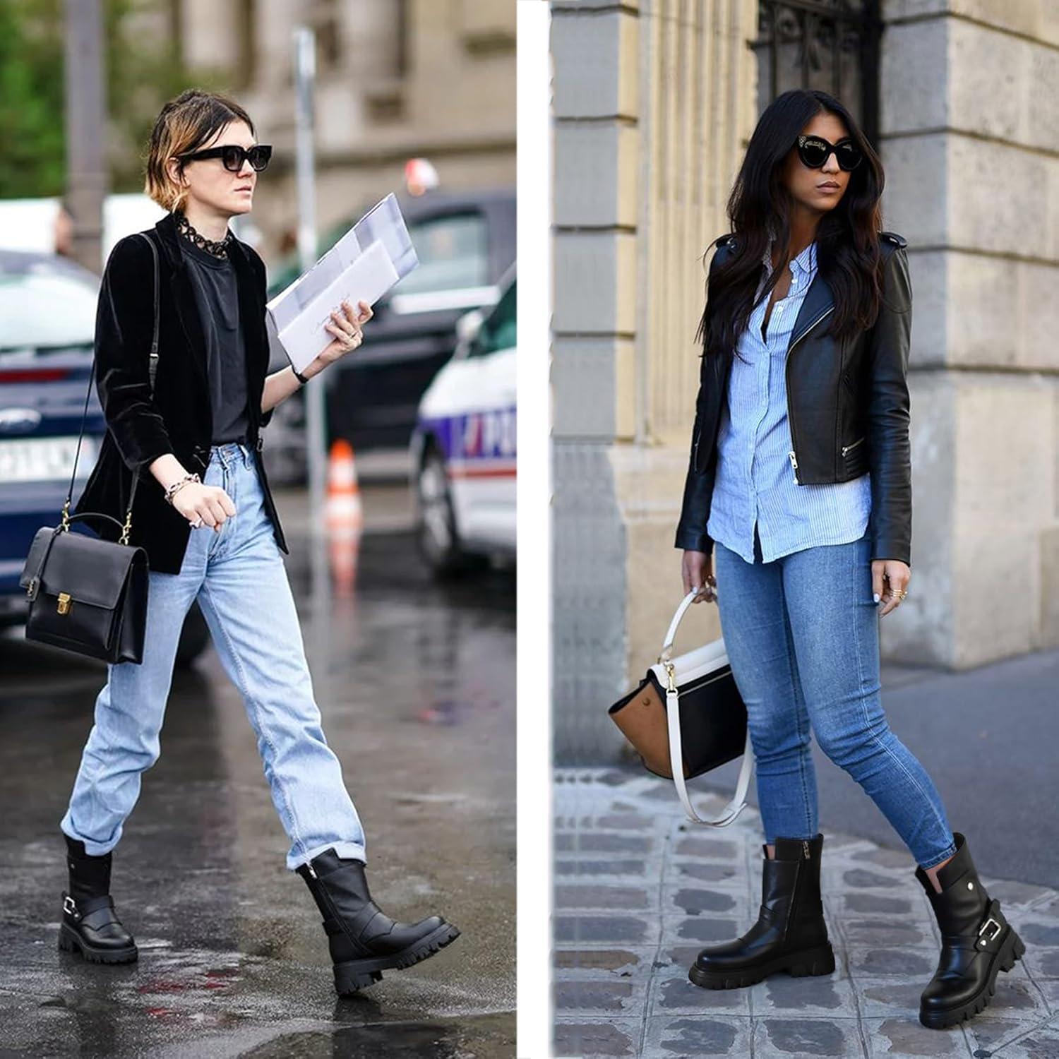 Botas Cortas de Motocicleta CouieCuies para Mujeres Negras