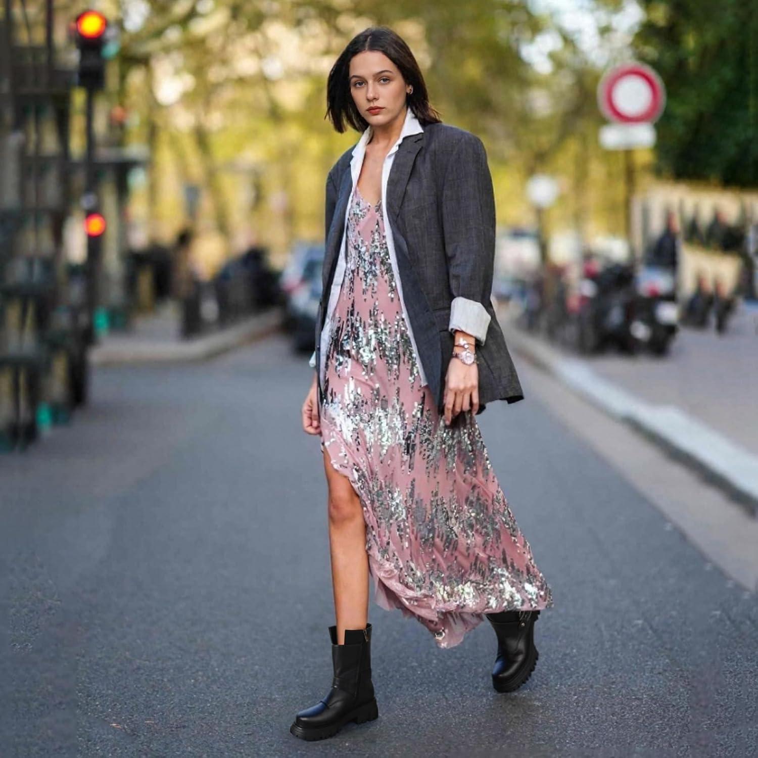 Botas Cortas de Motocicleta CouieCuies para Mujeres Negras