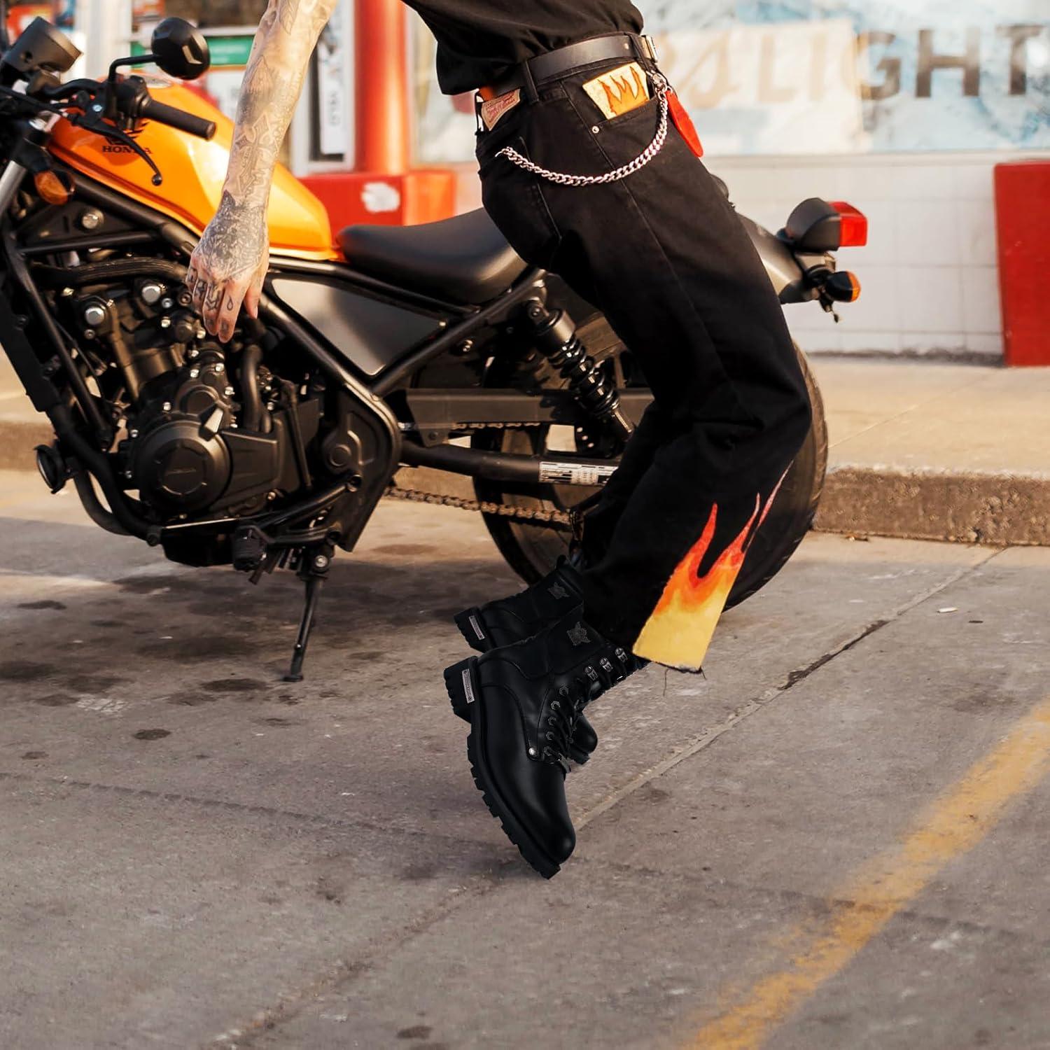 Botas de Moto Gargoyle Bells Hombre Cuero PU con Cremallera