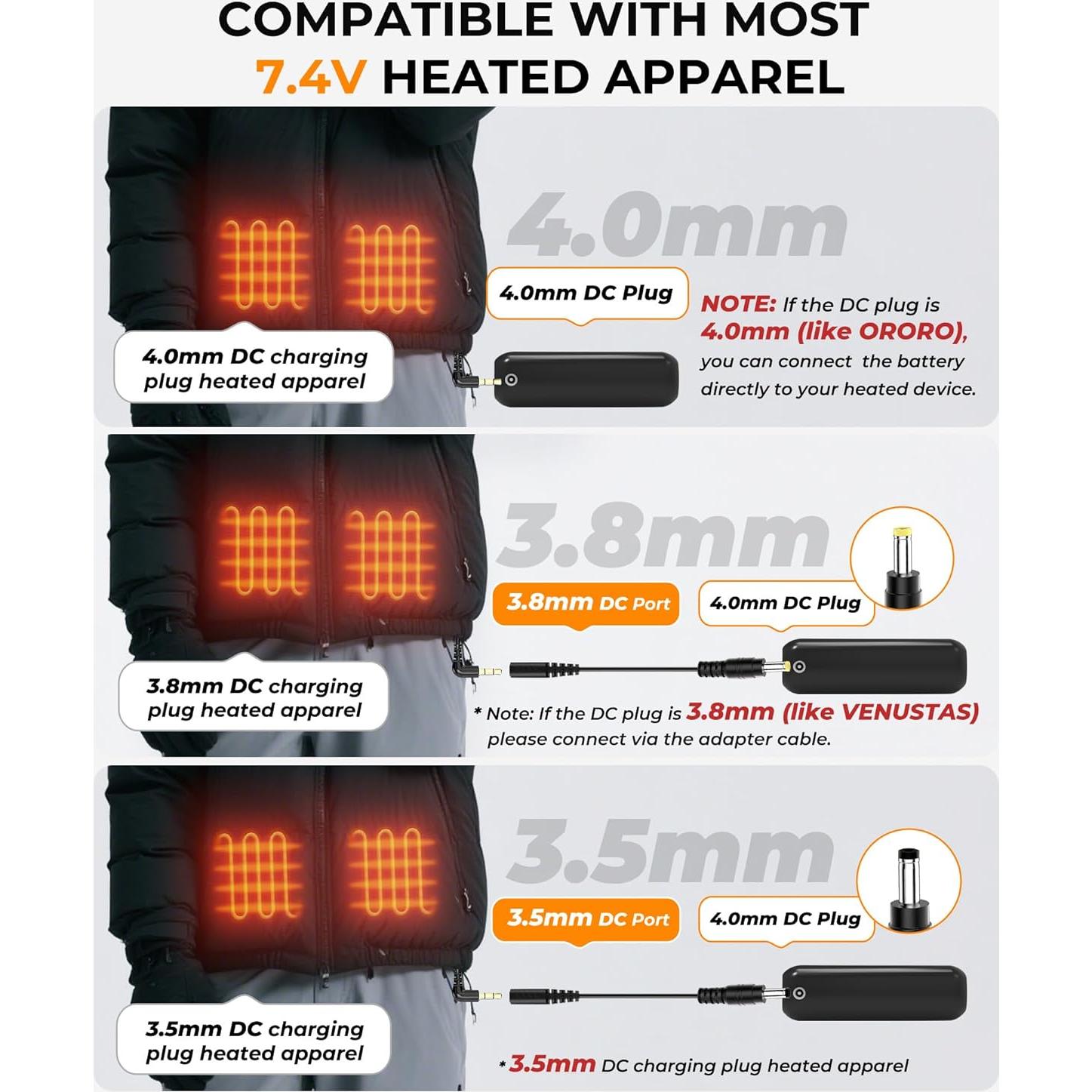 Batería 20000mAh 7.4V para Chaleco Térmico ORORO Venustas