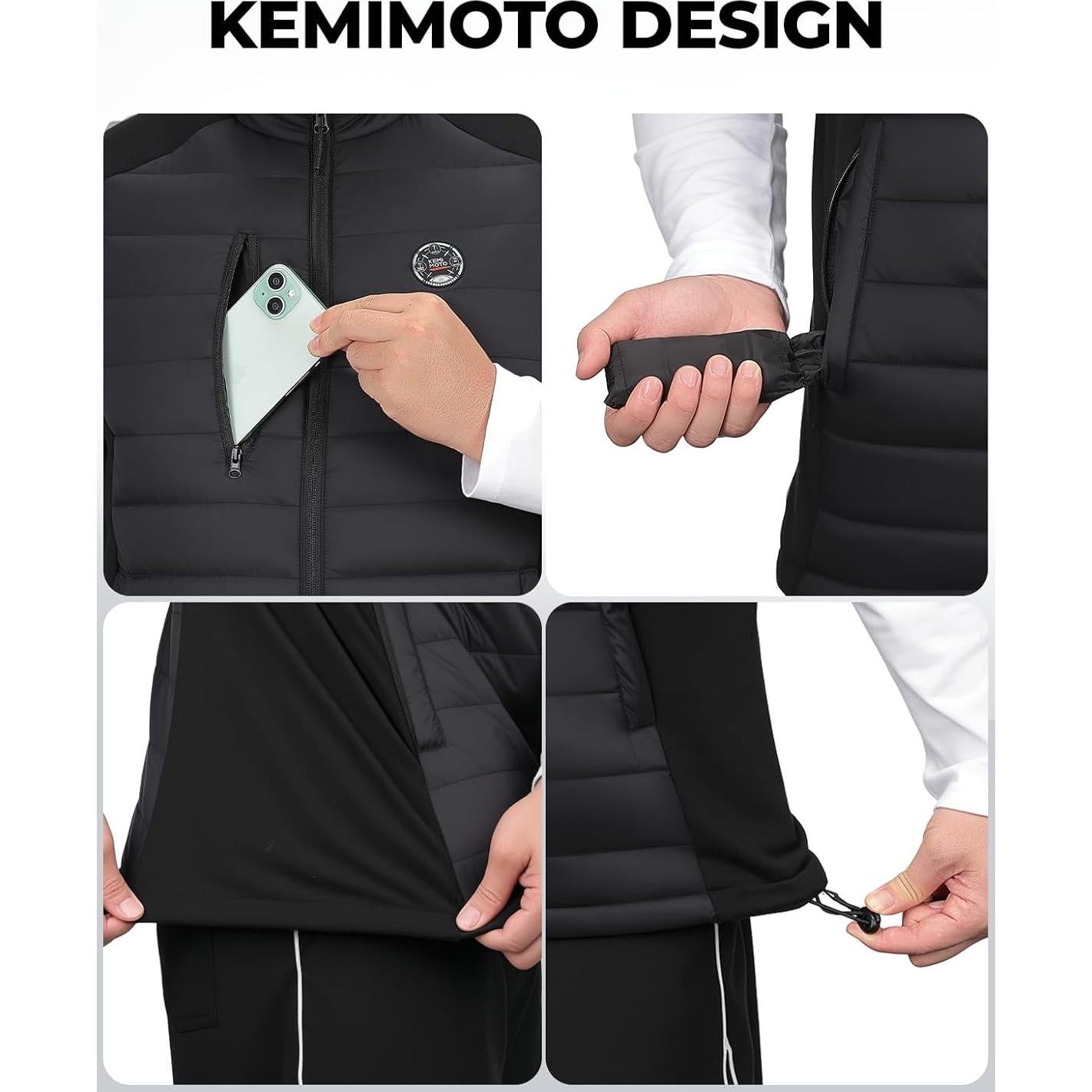 Chaleco Térmico Calentado KEMIMOTO para Hombres y Mujeres - Negro