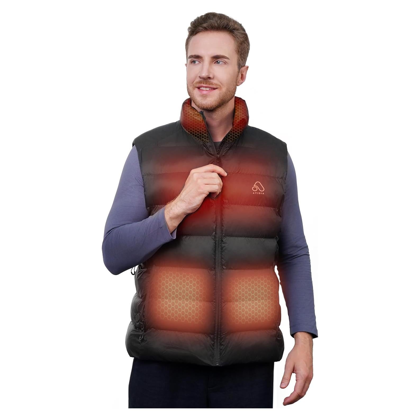 Chaleco Calentado AVIDIA para Hombres, Negro, Talla Grande, 4 Zonas