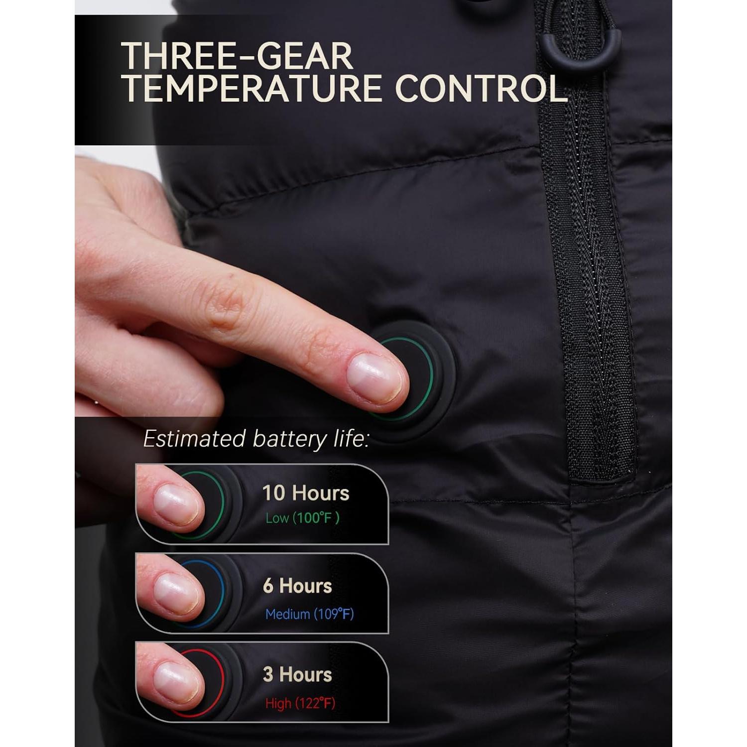 Chaleco Calentado AVIDIA para Hombres, Negro, Talla Grande, 4 Zonas