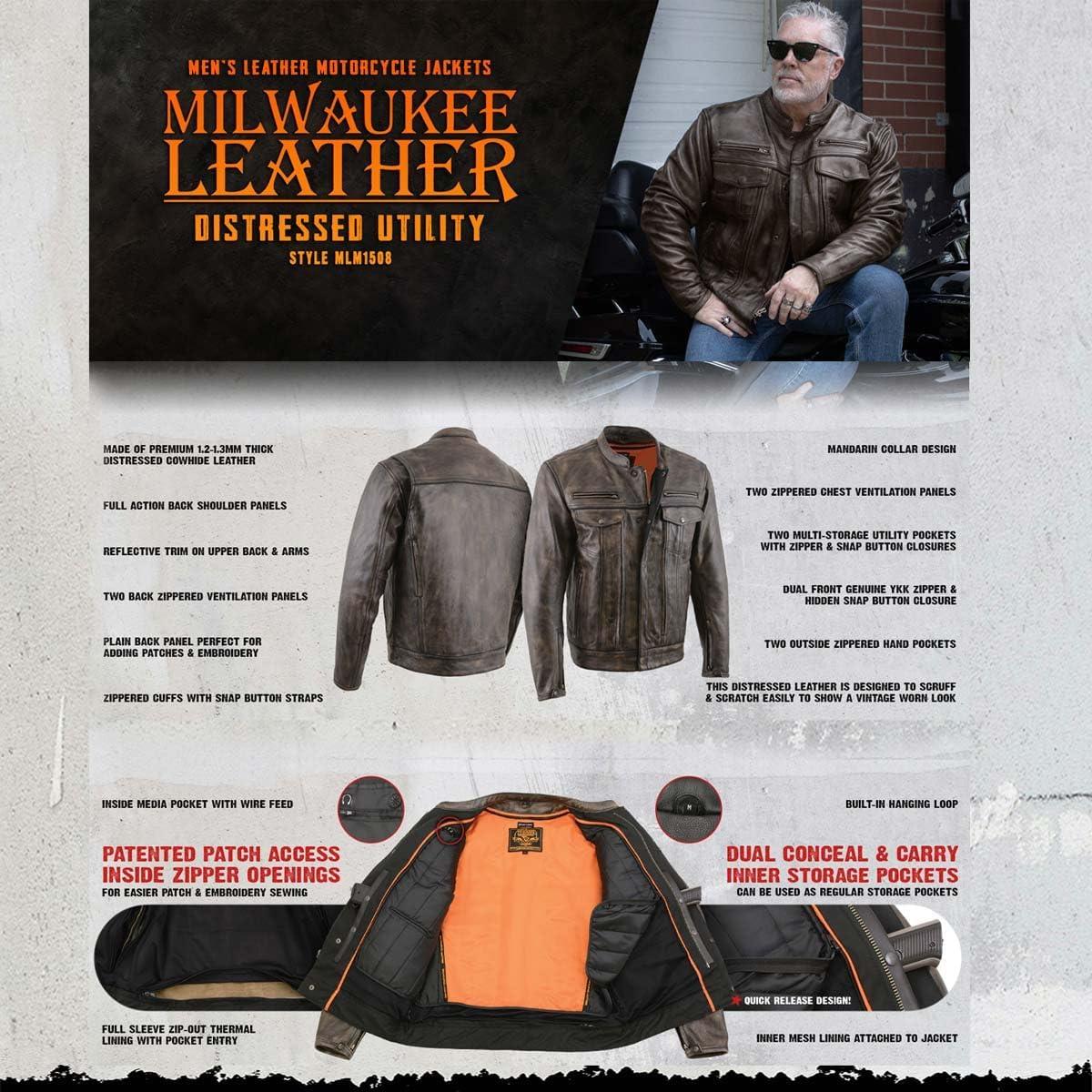 Chaqueta de motocicleta de cuero negro Milwaukee Leather MLM1506