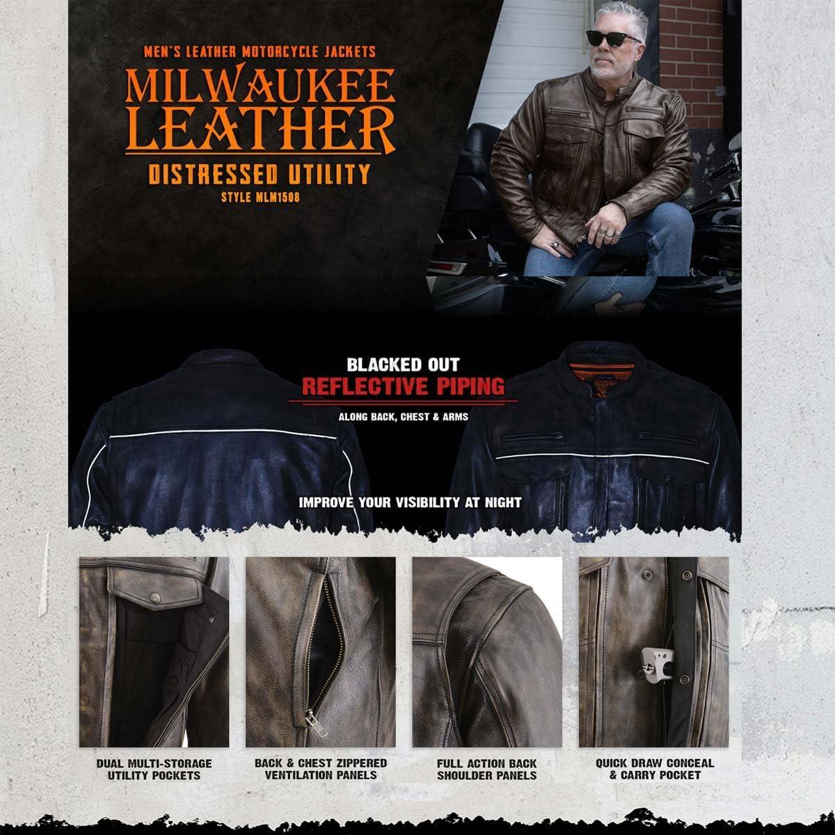 Chaqueta de motocicleta de cuero negro Milwaukee Leather MLM1506