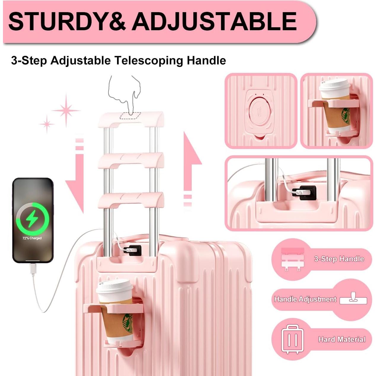 Maleta de Mano Krute 20 cm con USB y Ruedas Dobles Rosa