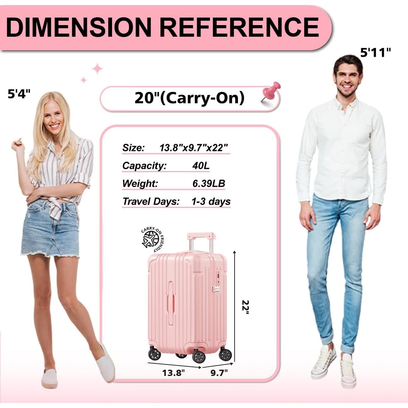 Maleta de Mano Krute 20 cm con USB y Ruedas Dobles Rosa