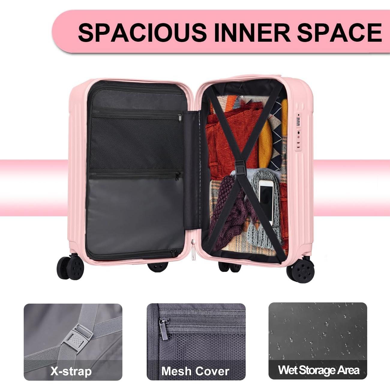 Maleta de Mano Krute 20 cm con USB y Ruedas Dobles Rosa