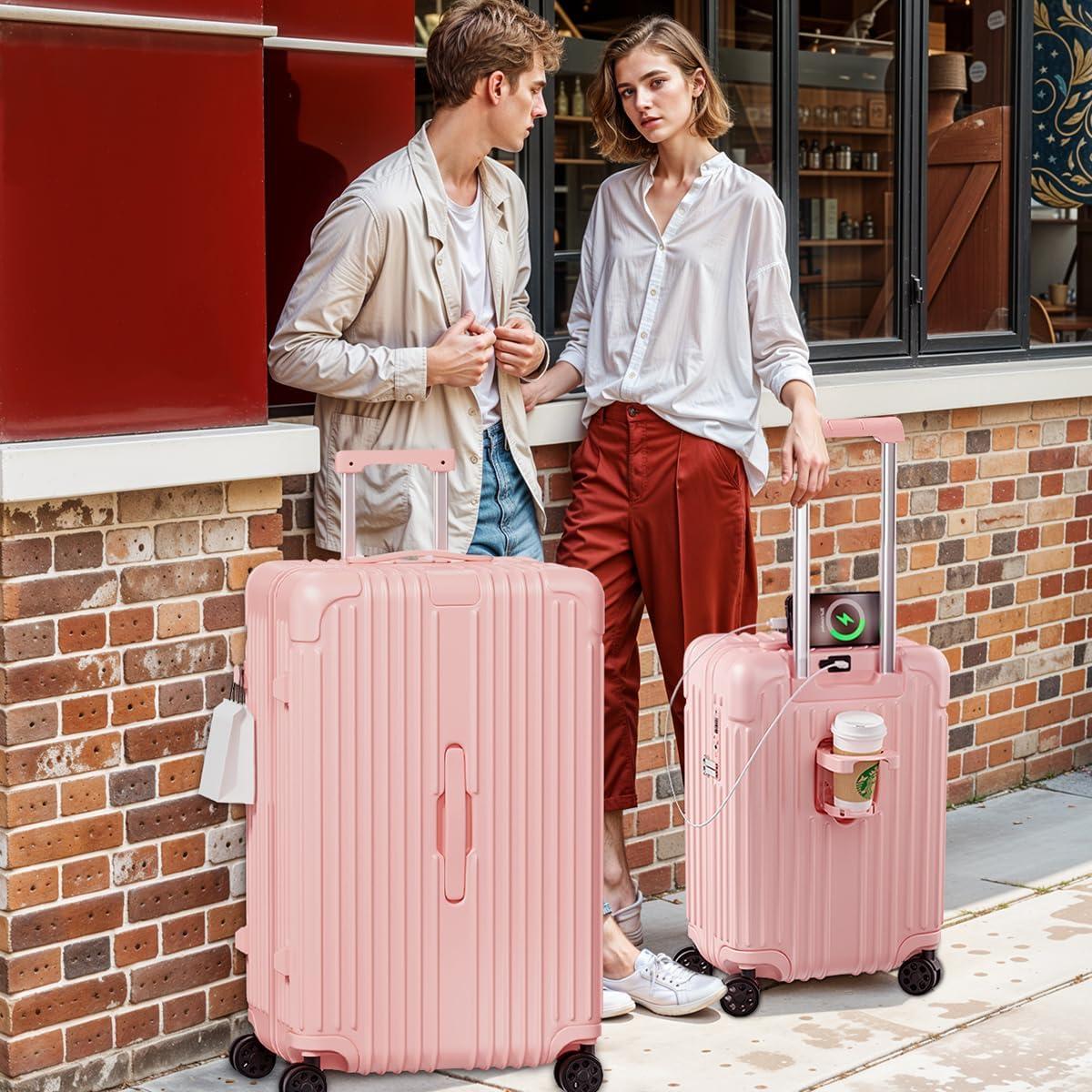 Maleta de Mano Krute 20 cm con USB y Ruedas Dobles Rosa