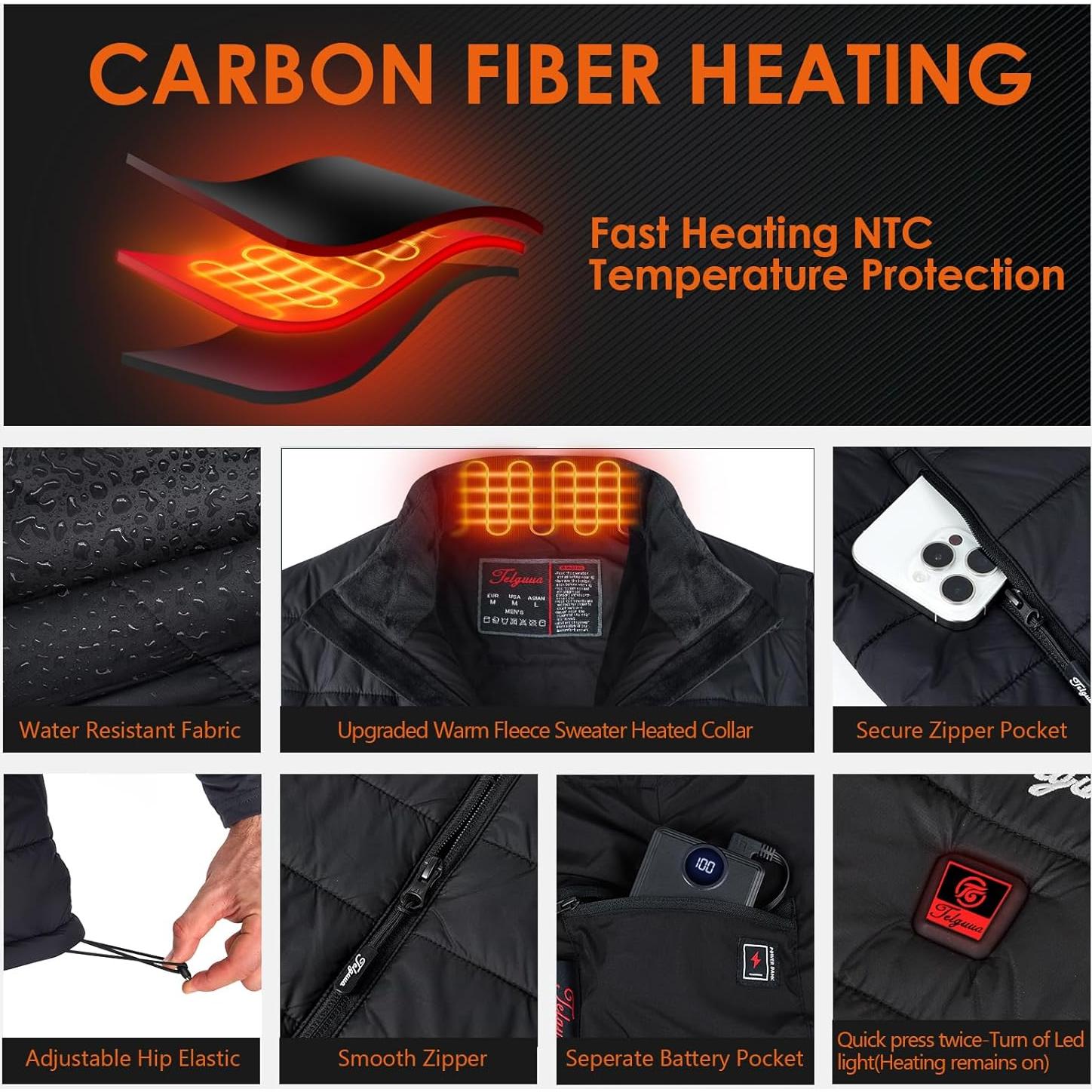 Chaleco Térmico Telguua para Hombres XL Negro con Batería