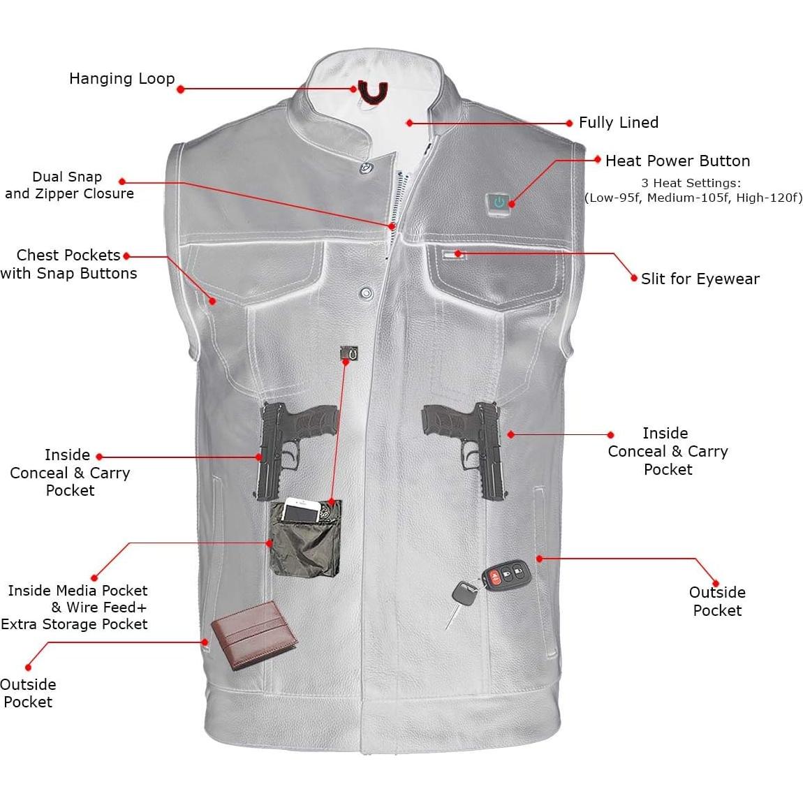 Chaleco de cuero calefactable Milwaukee Leather MLM3524SET