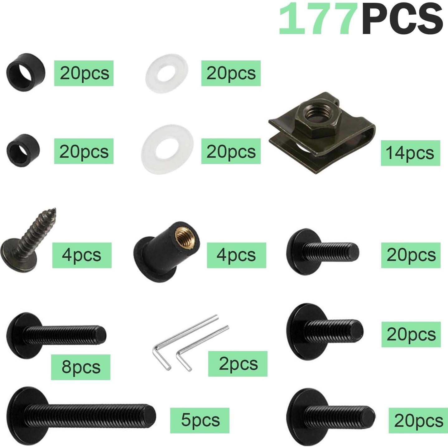 Kit de Tornillos para Carenado de Motocicleta Zikefest 177PCS