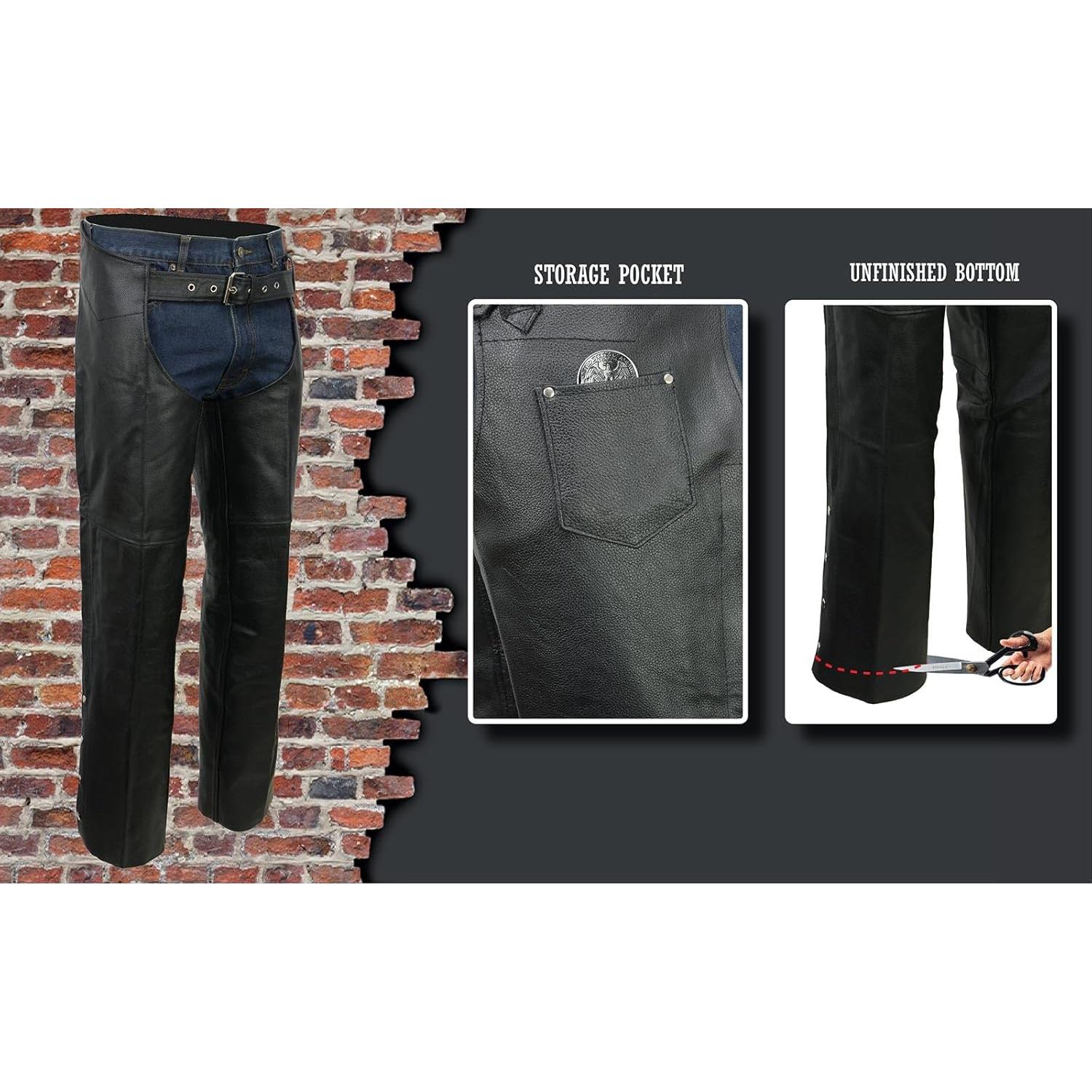 Pantalones de Cuero Real Event EL1117BO Negros 2X para Motociclistas