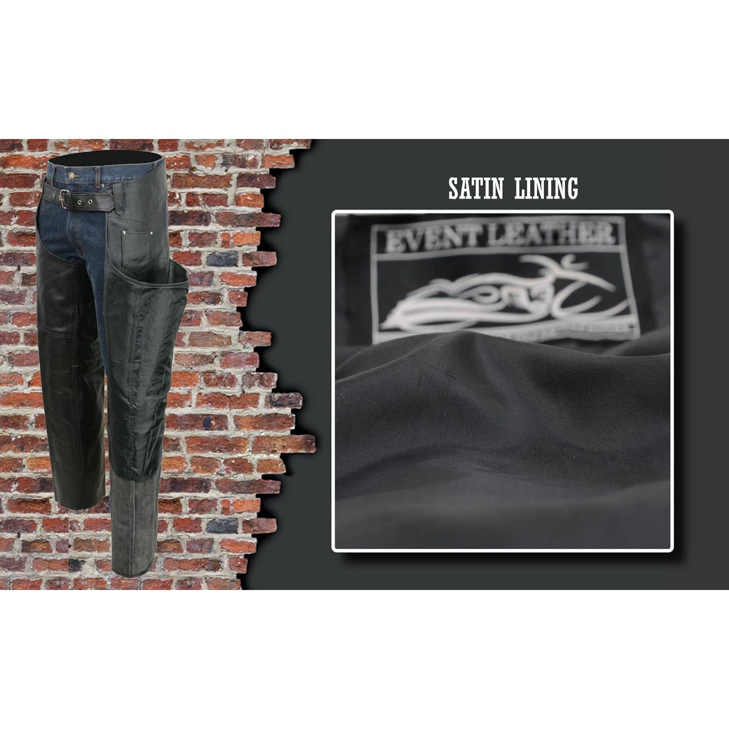 Pantalones de Cuero Real Event EL1117BO Negros 2X para Motociclistas