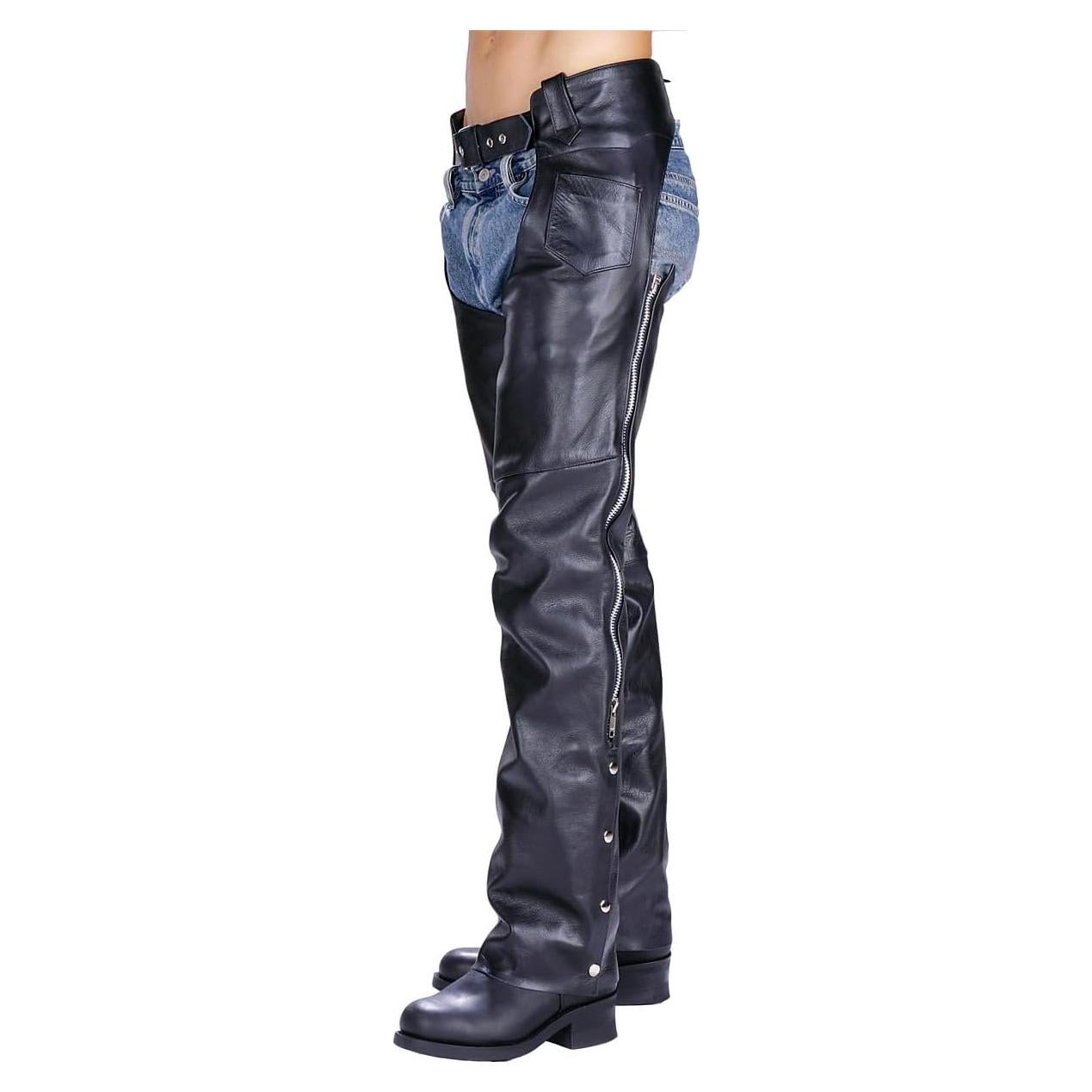 Chaps de Motocicleta de Cuero Negro Milwaukee LKM5723 Unisex 40