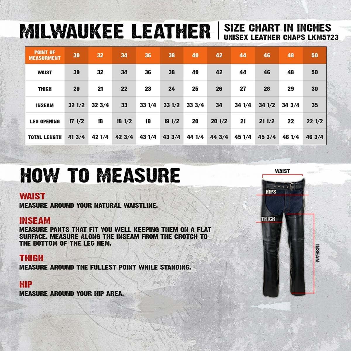 Chaps de Motocicleta de Cuero Negro Milwaukee LKM5723 Unisex 40