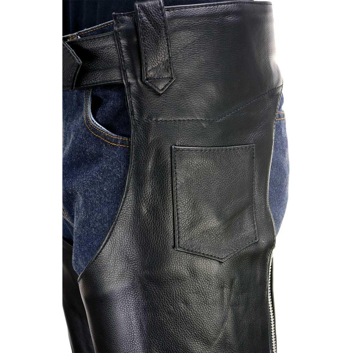 Chaps de Motocicleta de Cuero Negro Milwaukee LKM5723 Unisex 40