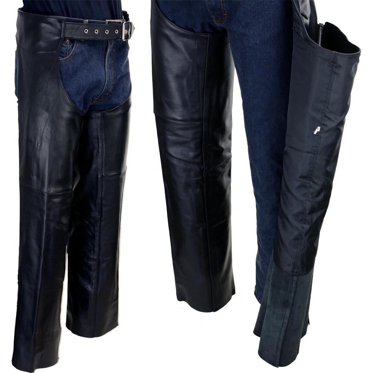 Chaps de Motocicleta de Cuero Negro Milwaukee LKM5723 Unisex 40