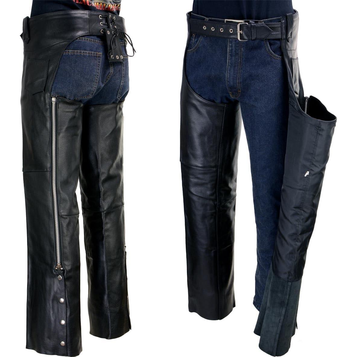 Chaps de Motocicleta de Cuero Negro Milwaukee LKM5723 Unisex 40