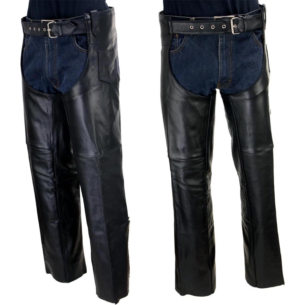Chaps de Motocicleta de Cuero Negro Milwaukee LKM5723 Unisex 40