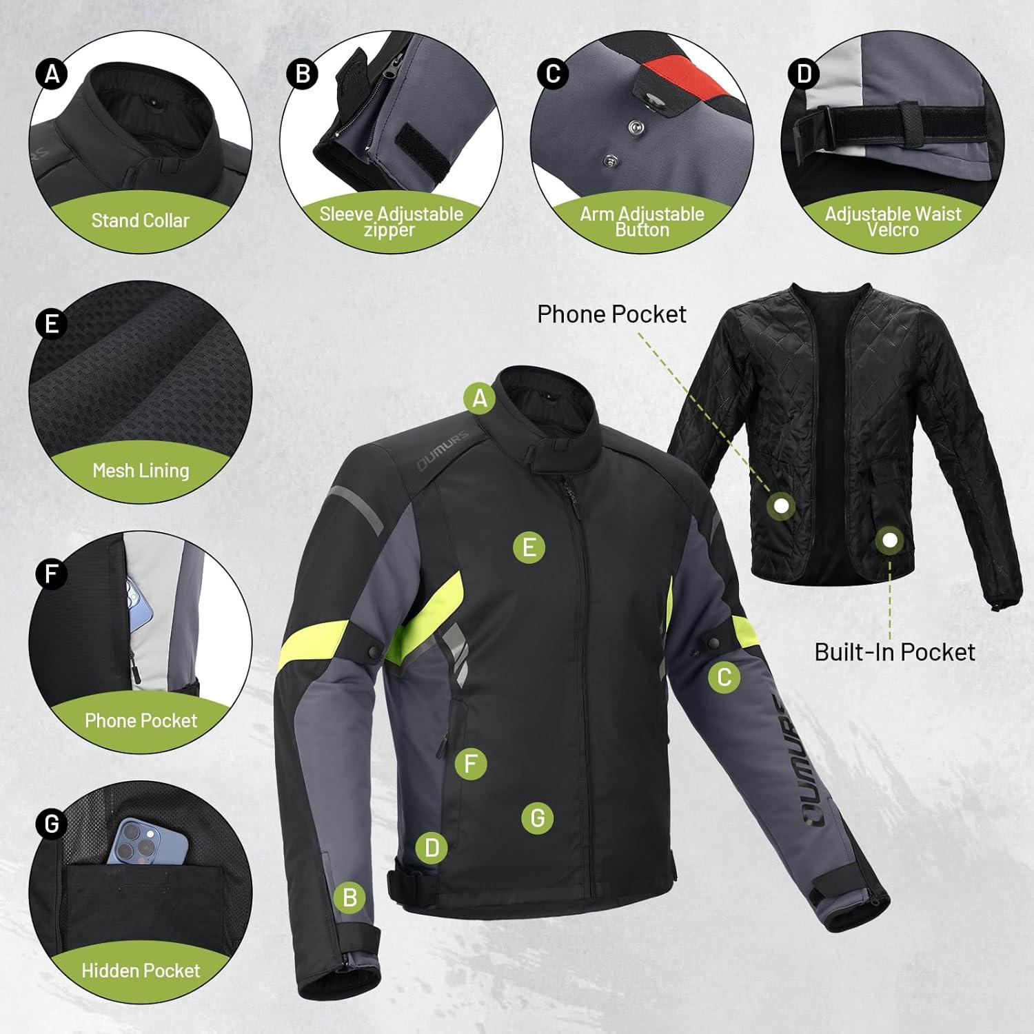 Chaqueta de Motocicleta Impermeable para Hombre con Armadura CE