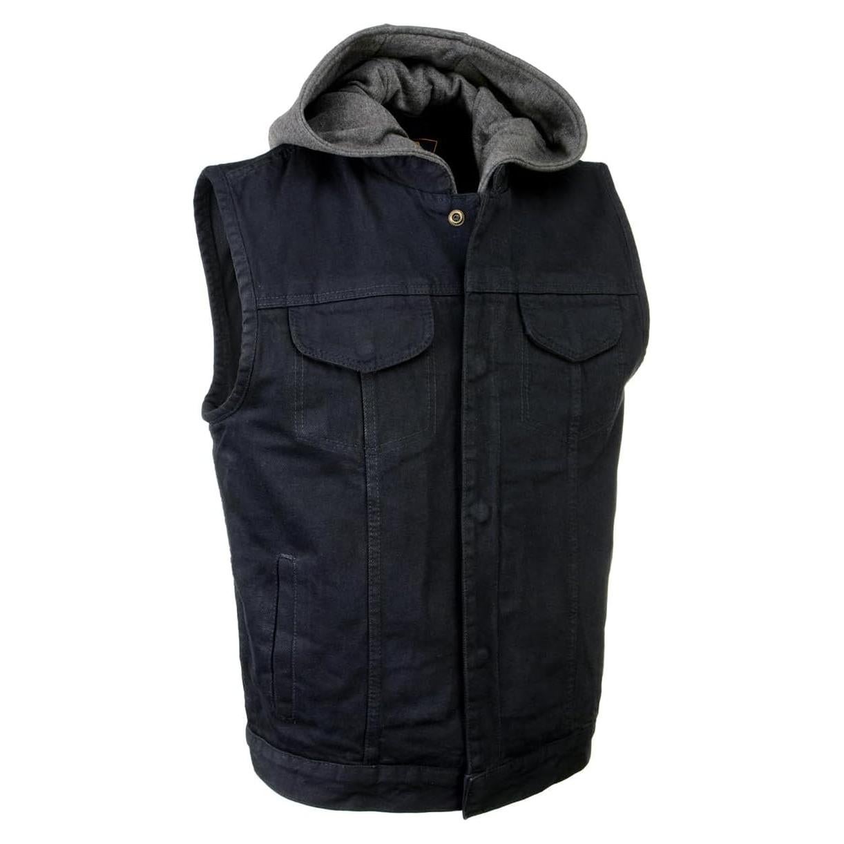 Chaleco de motocicleta de mezclilla negra Milwaukee MDM3015 con capucha