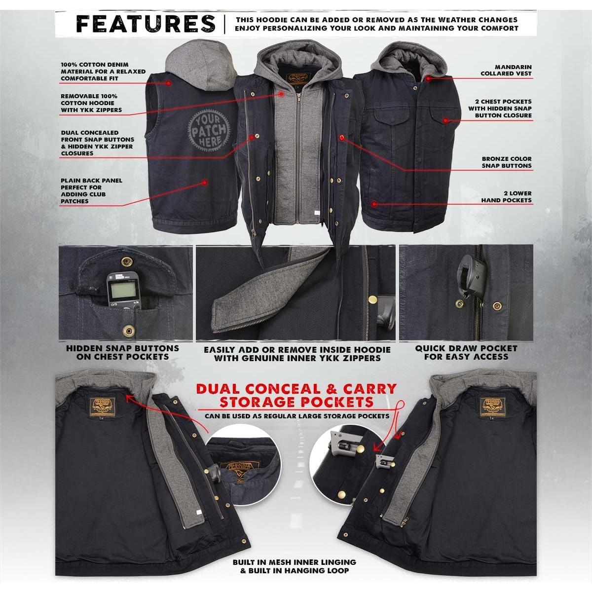 Chaleco de motocicleta de mezclilla negra Milwaukee MDM3015 con capucha