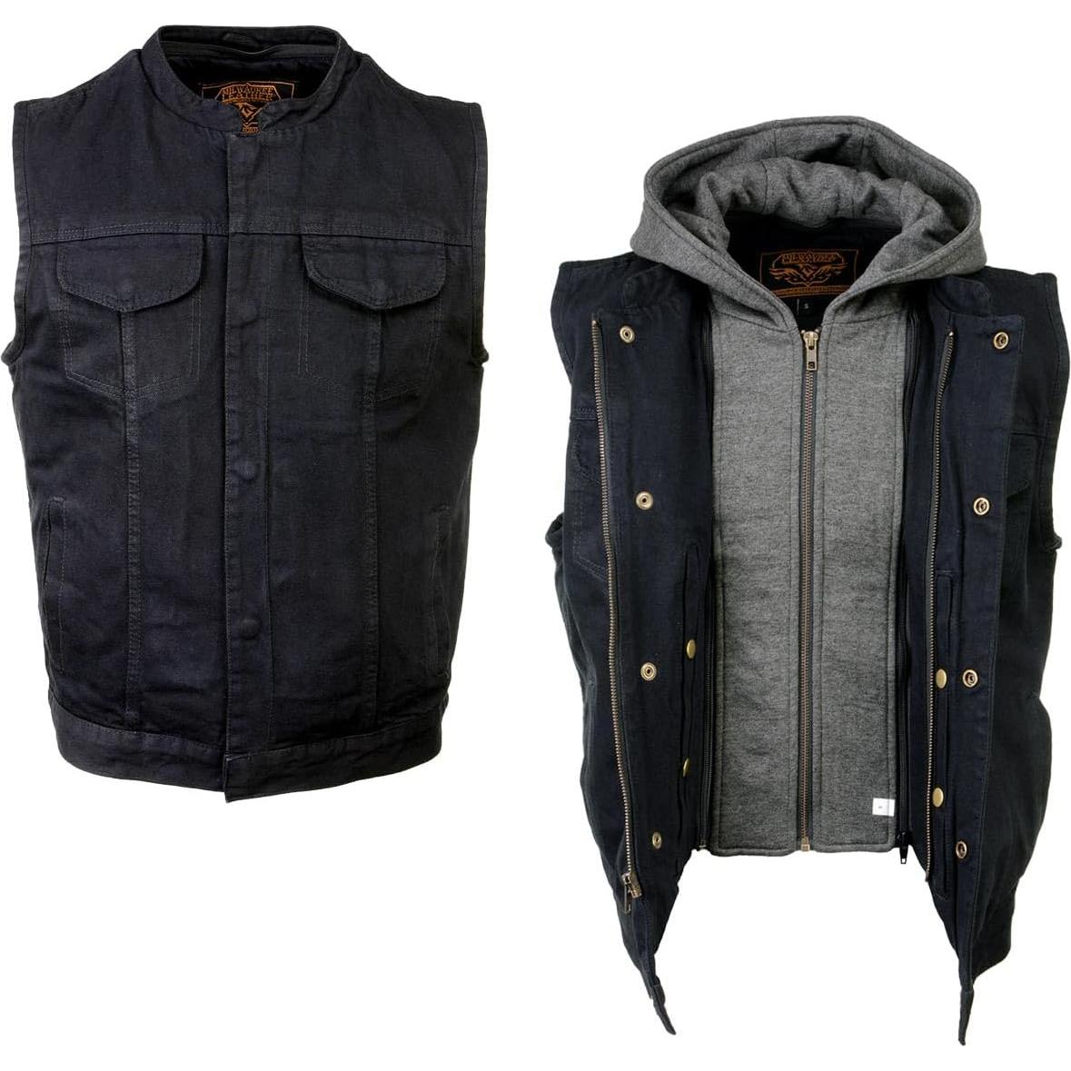 Chaleco de motocicleta de mezclilla negra Milwaukee MDM3015 con capucha