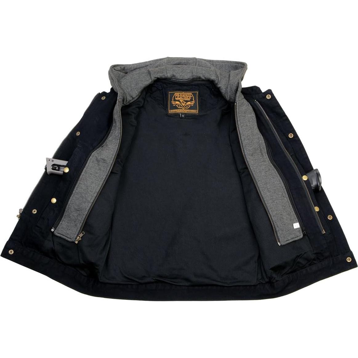 Chaleco de motocicleta de mezclilla negra Milwaukee MDM3015 con capucha