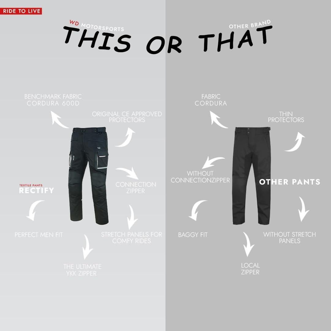 Pantalones de Motocicleta WD para Hombres 42 Regular Negro Plata