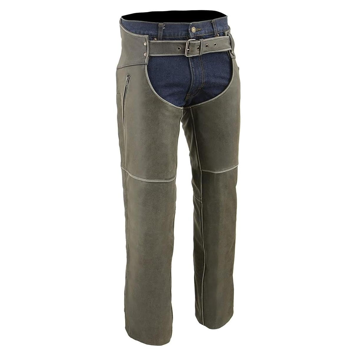 Chaps de Cuero Milwaukee para Hombre - Gris Desgastado - MLM5536