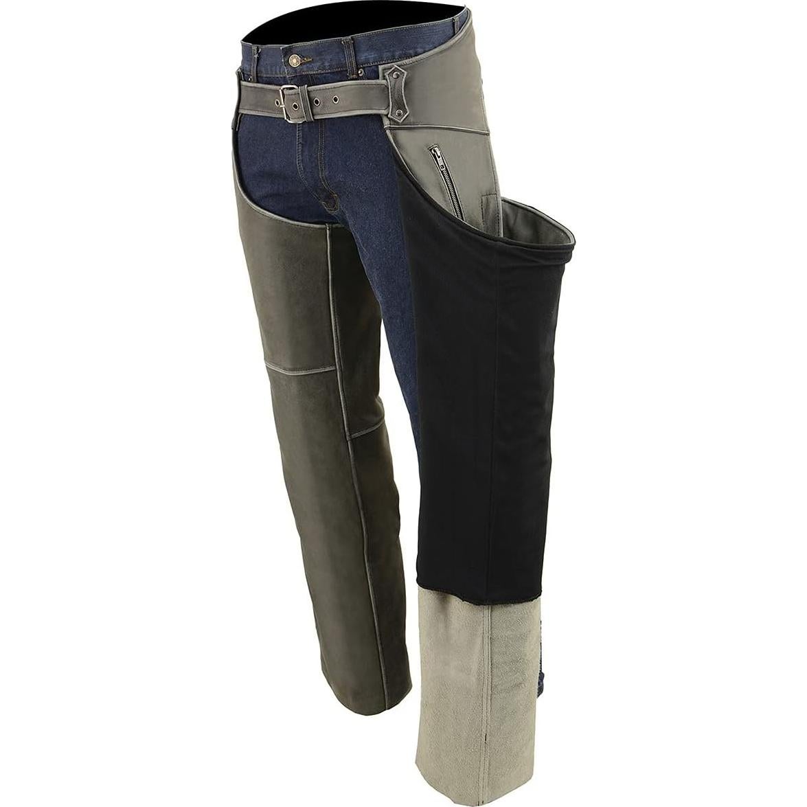 Chaps de Cuero Milwaukee para Hombre - Gris Desgastado - MLM5536