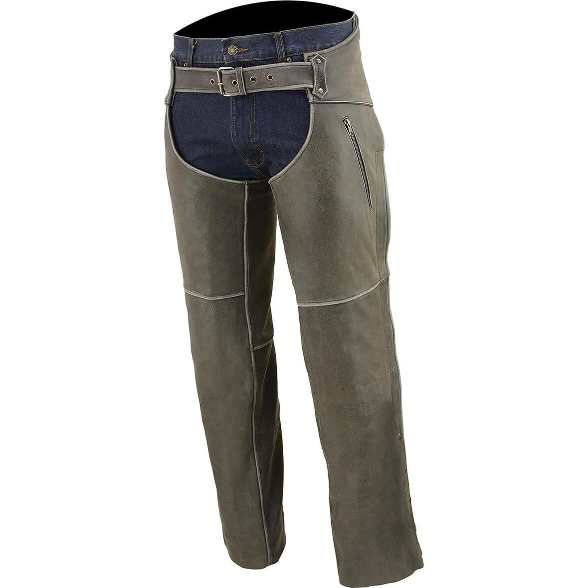 Chaps de Cuero Milwaukee para Hombre - Gris Desgastado - MLM5536