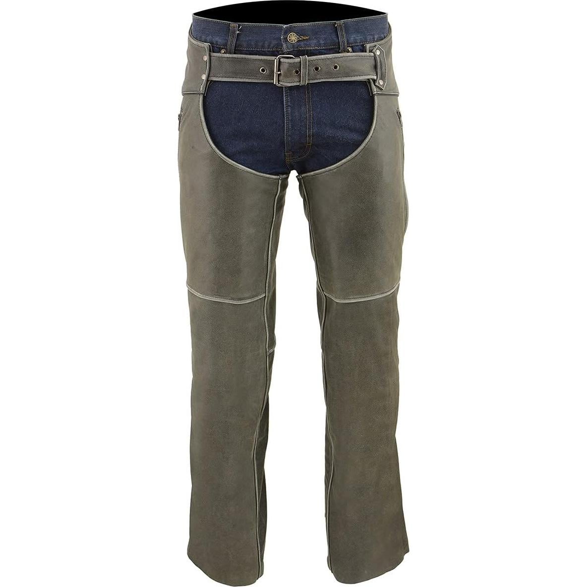 Chaps de Cuero Milwaukee para Hombre - Gris Desgastado - MLM5536
