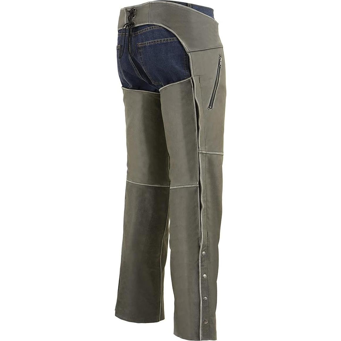 Chaps de Cuero Milwaukee para Hombre - Gris Desgastado - MLM5536