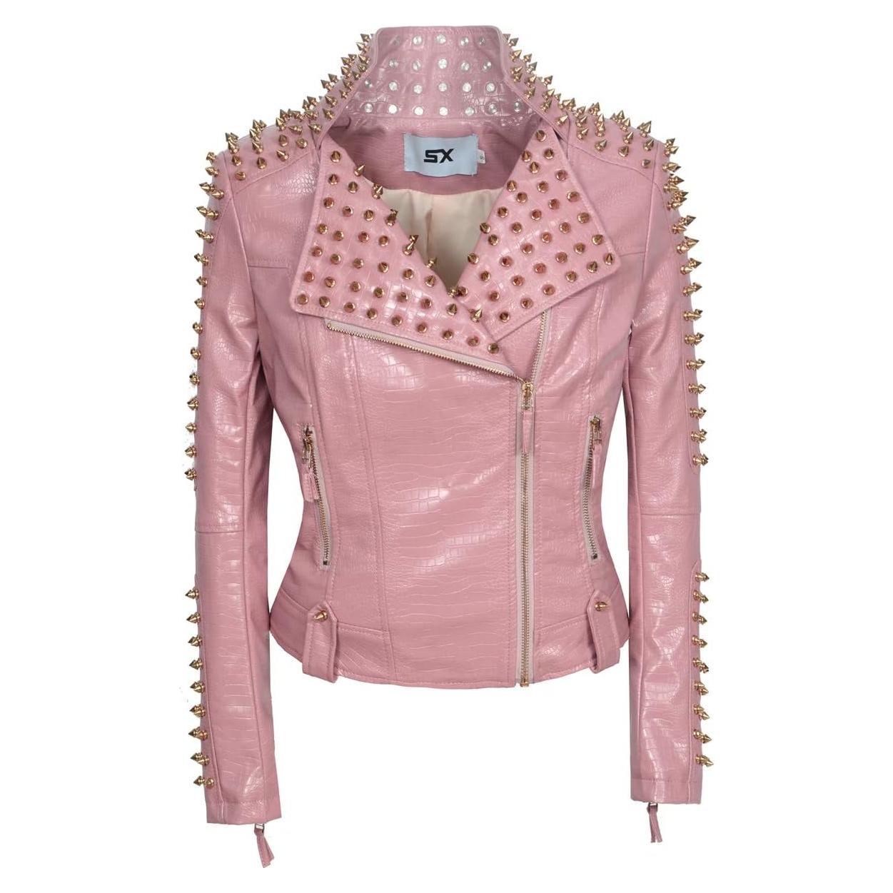Chaqueta de Cuero PU Negra Mujer Punk con Tachuelas