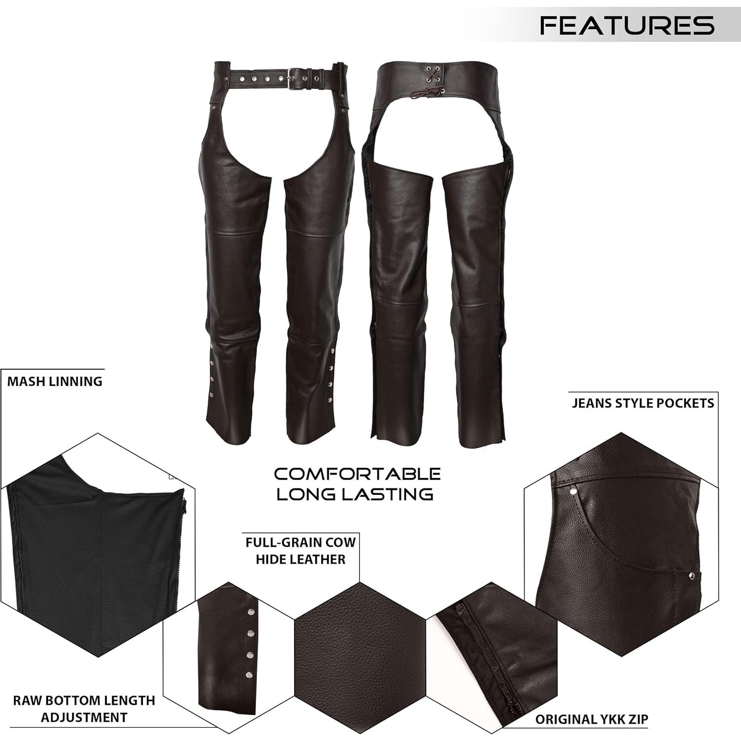 Chaps de cuero Touch&Torn para hombres 76-122 cm negro/marrón