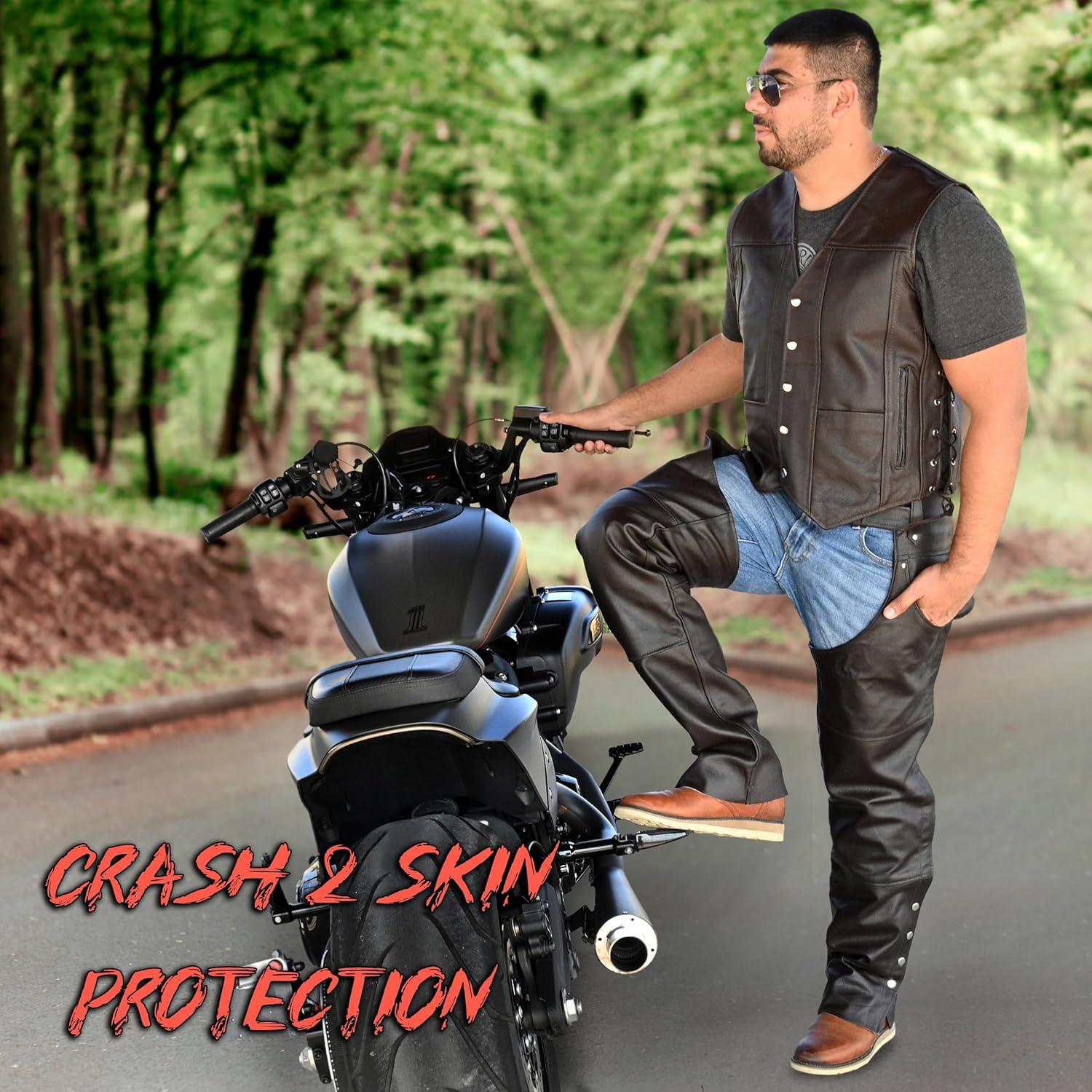 Chaps de cuero Touch&Torn para hombres 76-122 cm negro/marrón