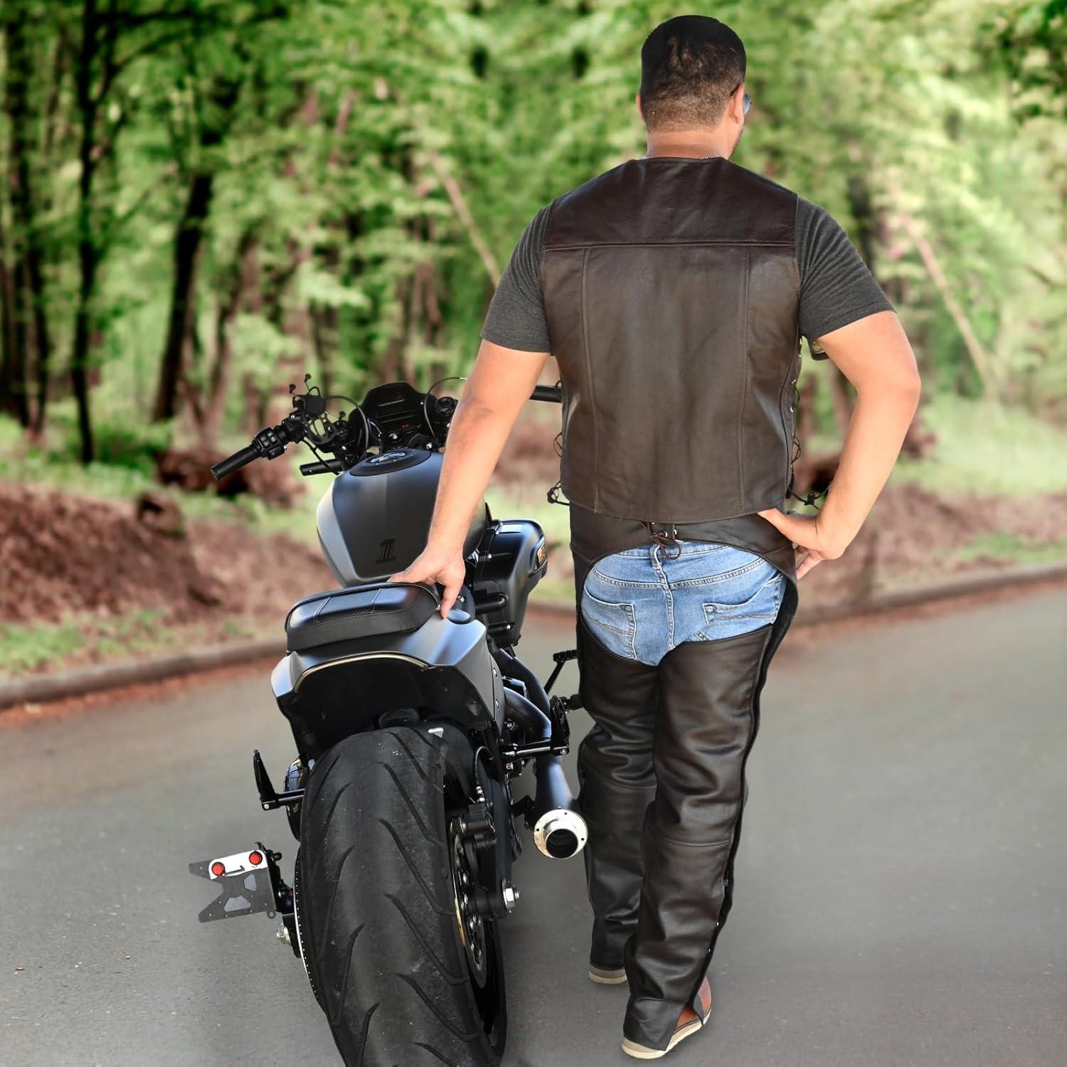 Chaps de cuero Touch&Torn para hombres 76-122 cm negro/marrón