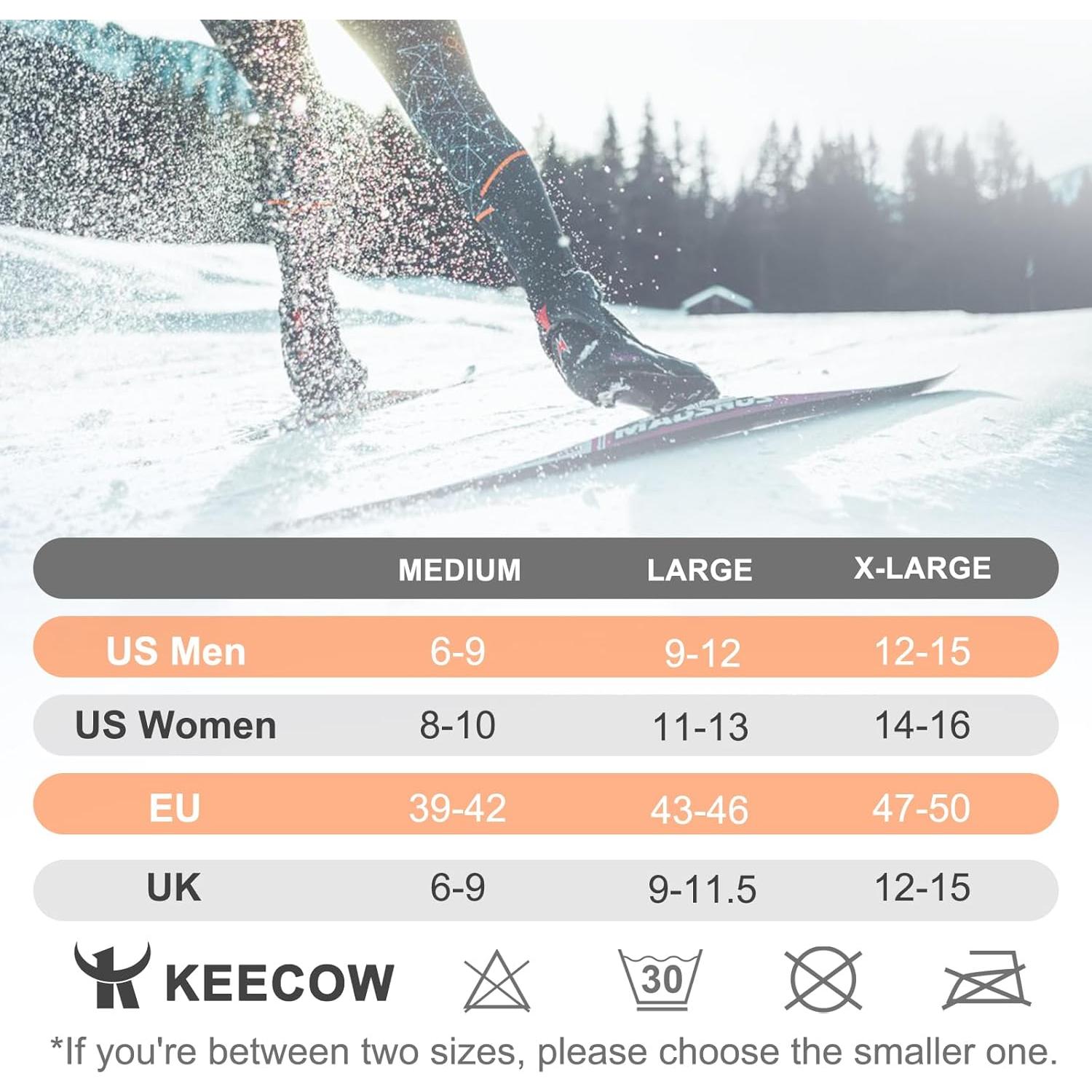 Calcetines Térmicos de Lana Merino KEECOW para Esquí - Hasta la Rodilla