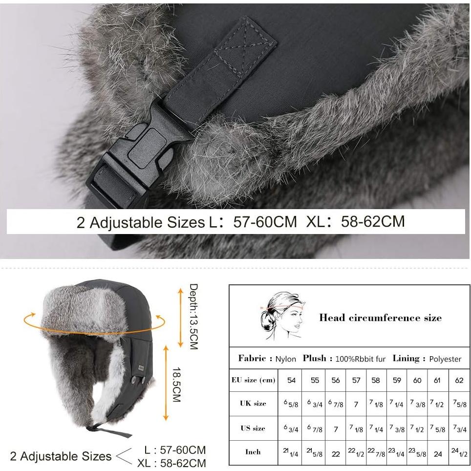 Gorra Trapper Ushanka Comhats 100% Piel de Conejo Impermeable