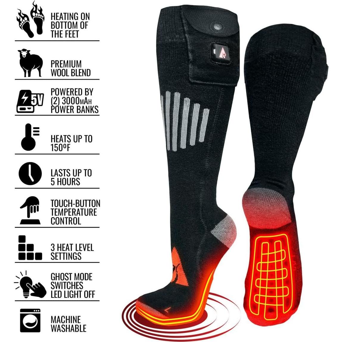 Calcetines Calentados por Batería ActionHeat 5V de Lana