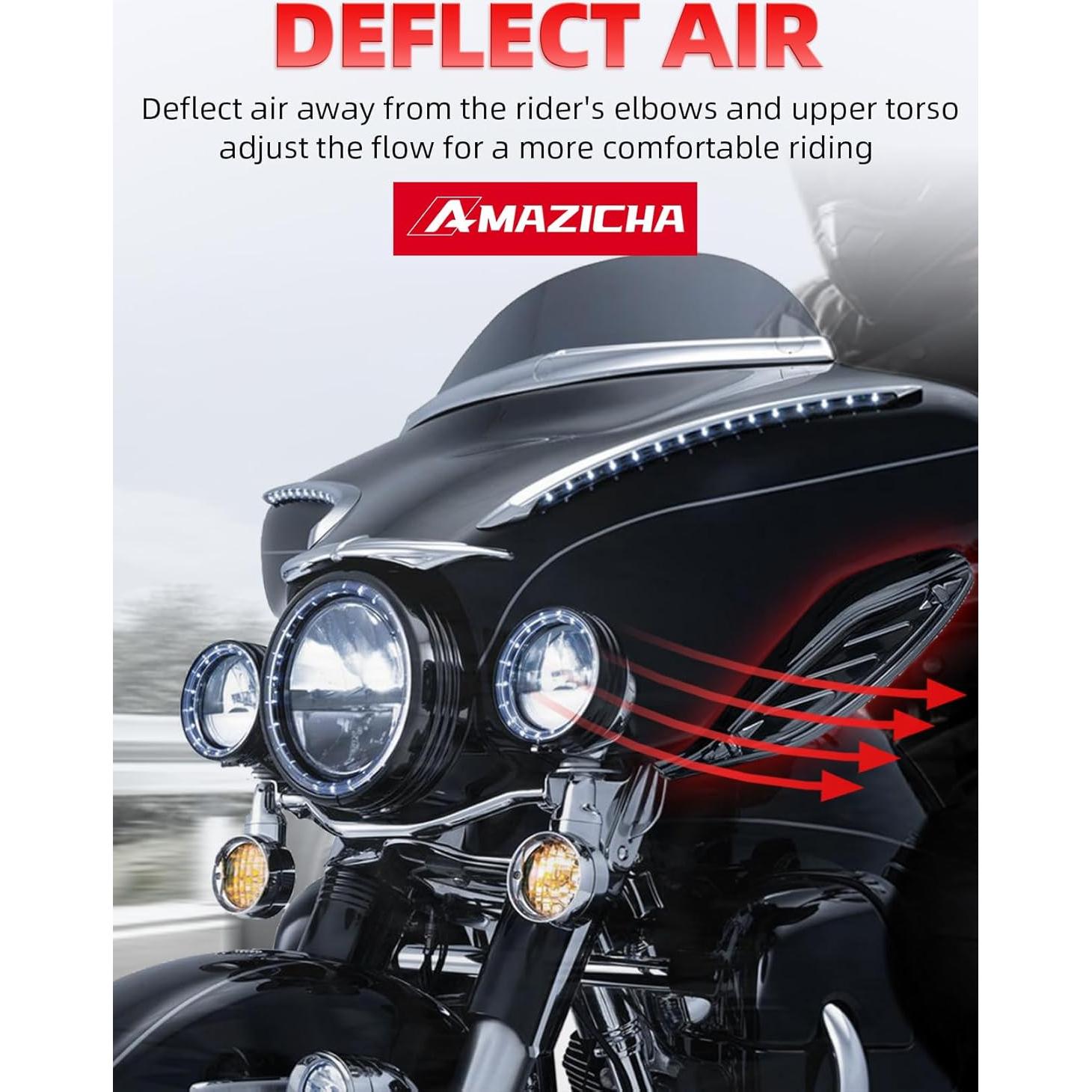 Kit Deflectores de Aire Ajustables Amazicha Negro para Harley 1996-2013